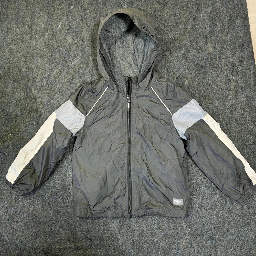 OshKosh Bgosh Grey Windbreaker Fleece Lined Hooded Jacket Boys Size 6